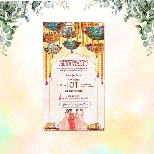 Kitty Party Invitation Card (Traditional Theme) (DB-BKPI-0001)