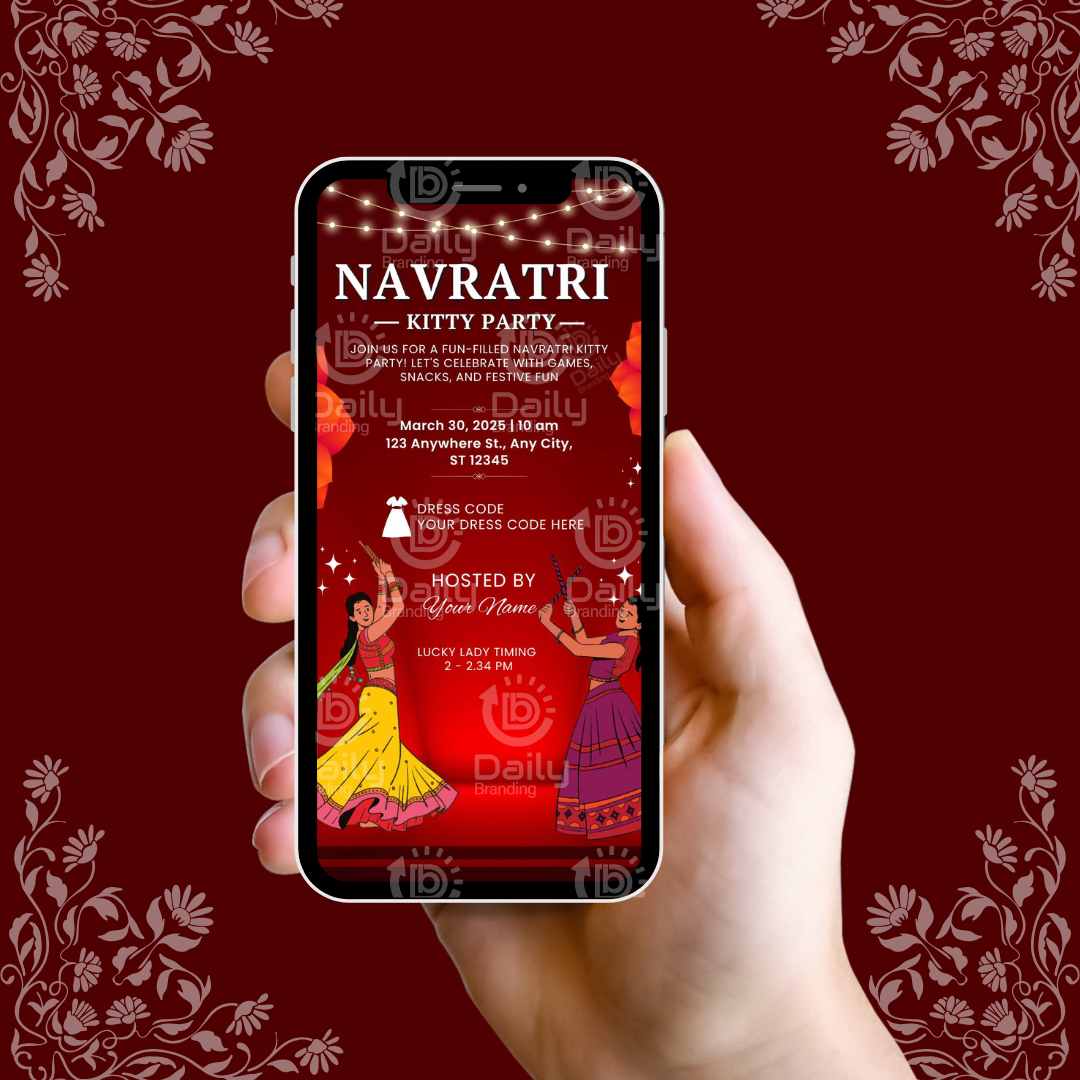 Navratri Theme Kitty Party Invitation | Traditional Digital Invite (DB-BKPI-0007)