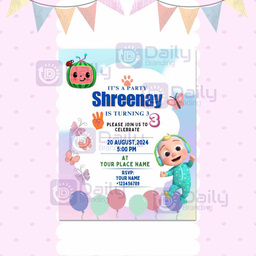 Cocomelon Theme Birthday Party Invitation | Birthday Digital Invite (DB-BBIC-0004)