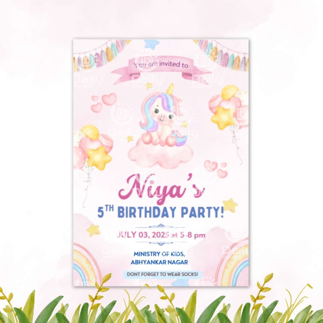 Unicorn Theme Birthday Invitation Card | Magical Digital Invite for WhatsApp