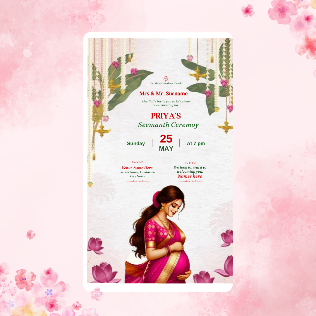 Godbharai Invitation, Baby shower invitation cards