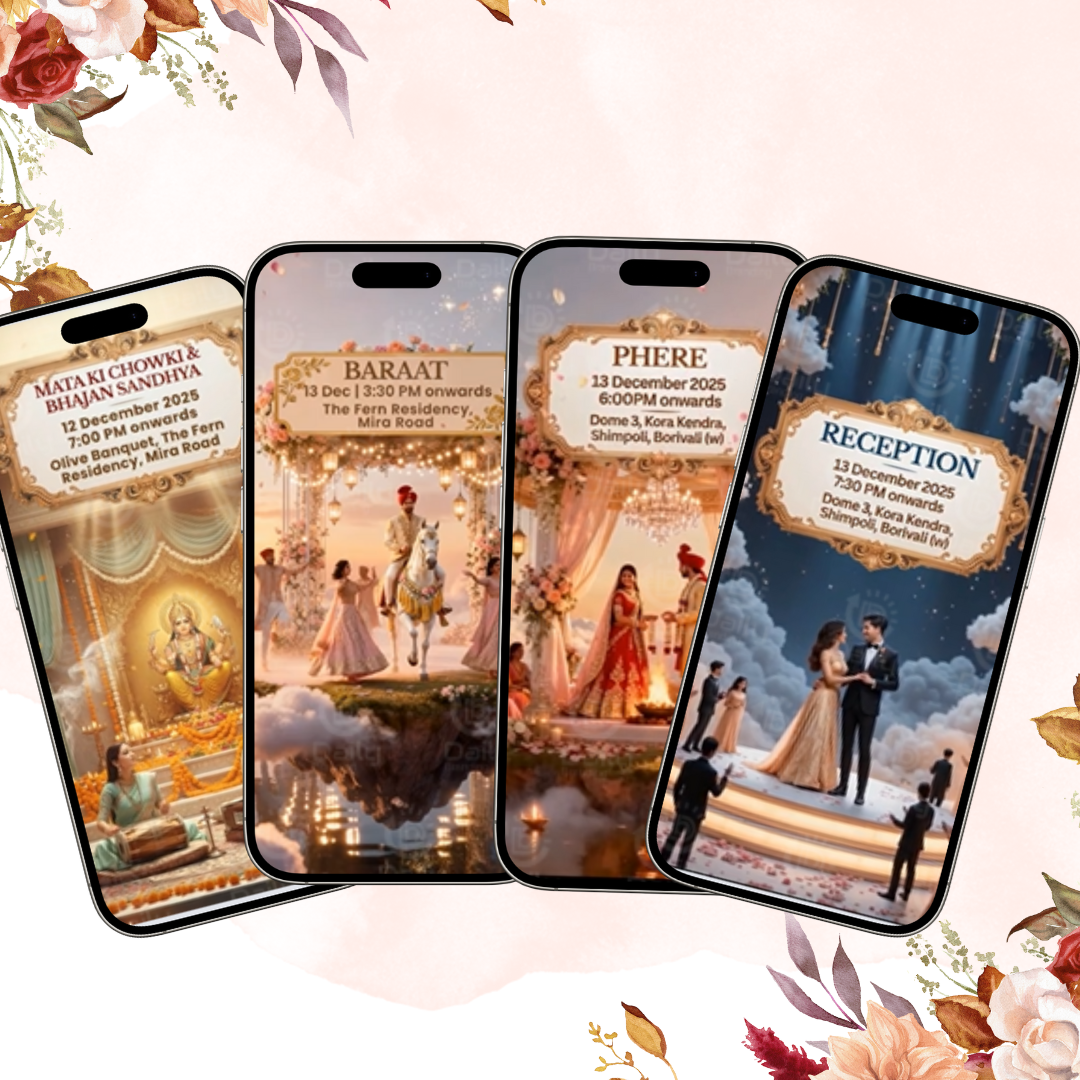 Multi -Event Indian Wedding Invitation Video | Bhaat, Mehendi, Haldi, Mata Ki Chowki Bhajan, Barat, Phera & Reception E-Invite