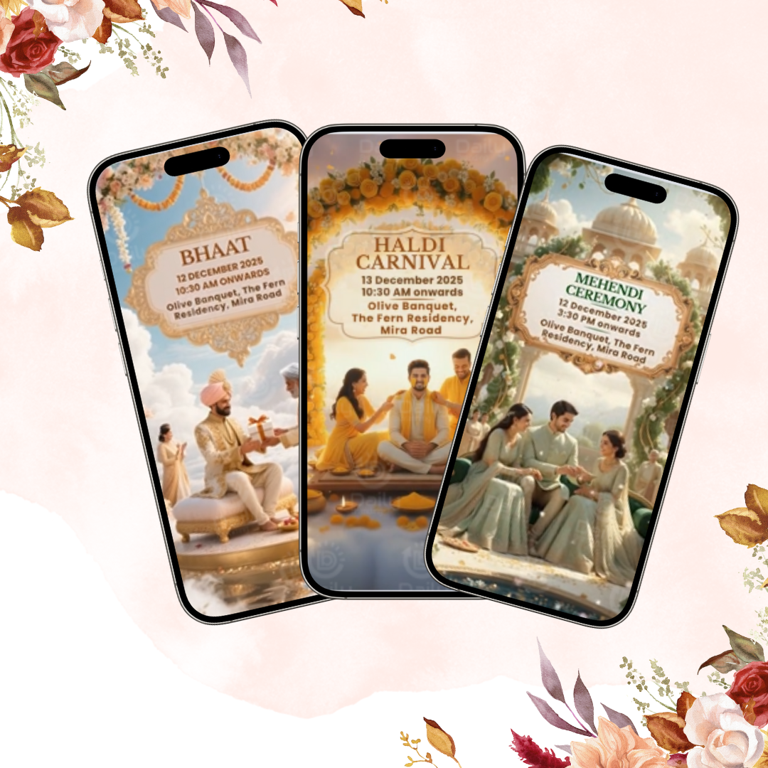 Multi -Event Indian Wedding Invitation Video | Bhaat, Mehendi, Haldi, Mata Ki Chowki Bhajan, Barat, Phera & Reception E-Invite