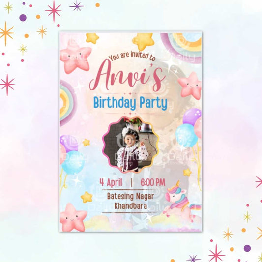 Rainbow Theme Birthday Invitation card | Colorful Custom Digital Card