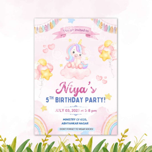 Unicorn Theme Birthday Invitation Card | Magical Digital Invite for WhatsApp