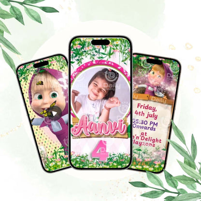 Masha and the Bear Birthday Invitation Video | Custom Digital Invite for WhatsApp