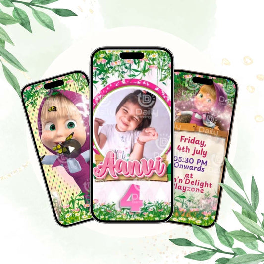 Masha and the Bear Birthday Invitation Video | Custom Digital Invite for WhatsApp