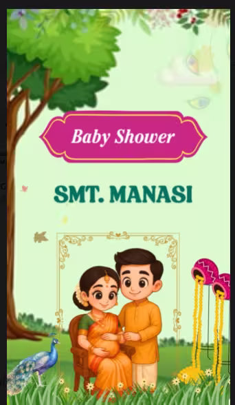 Seemantham Baby Shower Invitation | Green Garden Krishna Theme | DBI- 8
