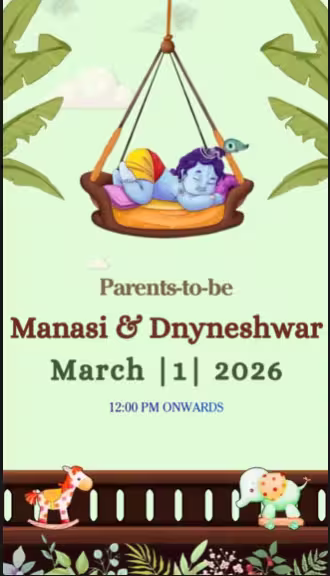 Seemantham Baby Shower Invitation | Green Garden Krishna Theme | DBI- 8 Alternate