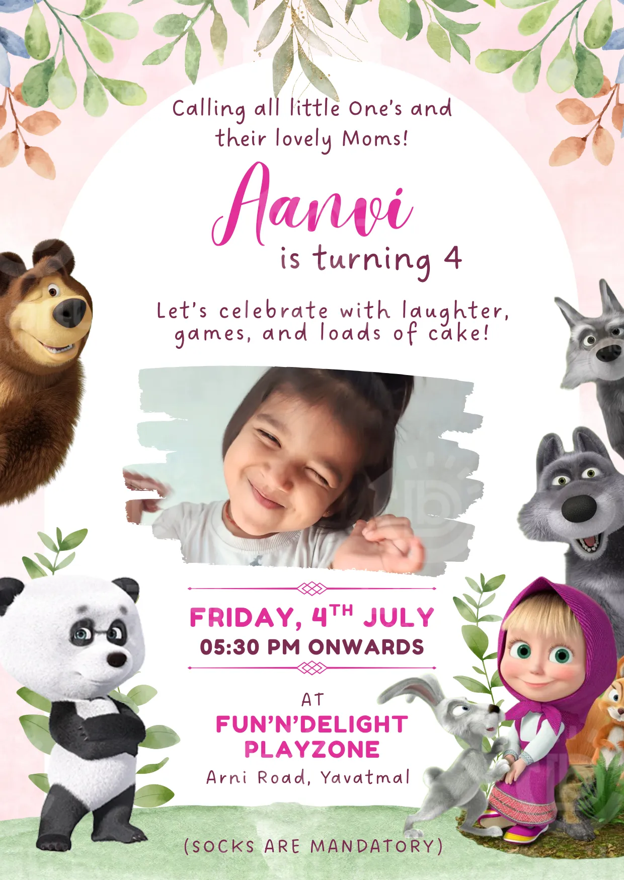  Cute Jungle Theme Birthday Invitation Card | Play Zone Kids Party Invite | DBI 02