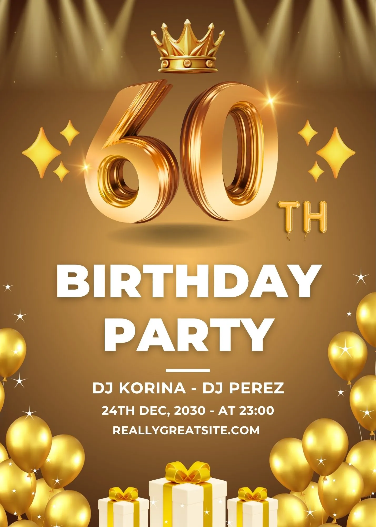 Golden Theme 60th Birthday Invitation Card | Rich gold tones, premium design, & customizable details | Elegant Party Invite | DBI 06 