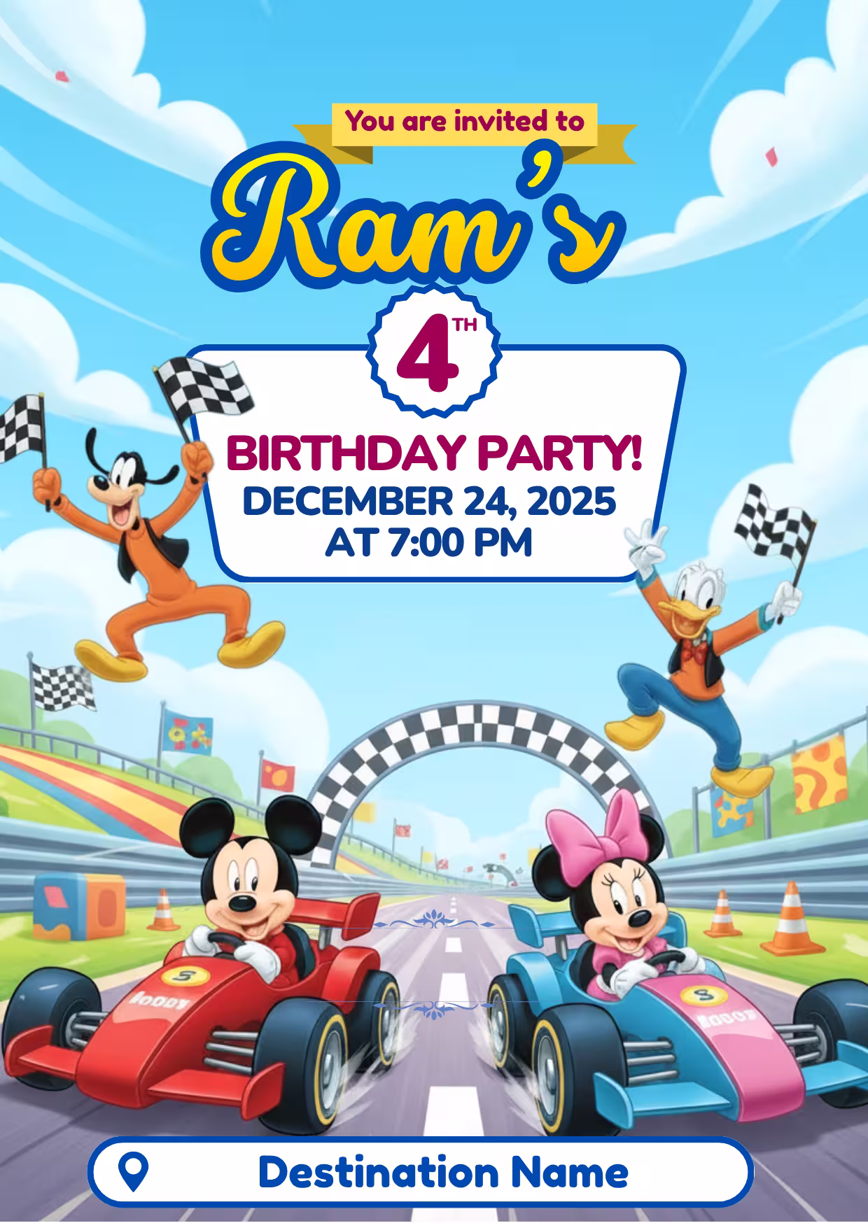 Mickey Mouse theme Birthday Card. Birthday Invitation Digital Card. DBI 08