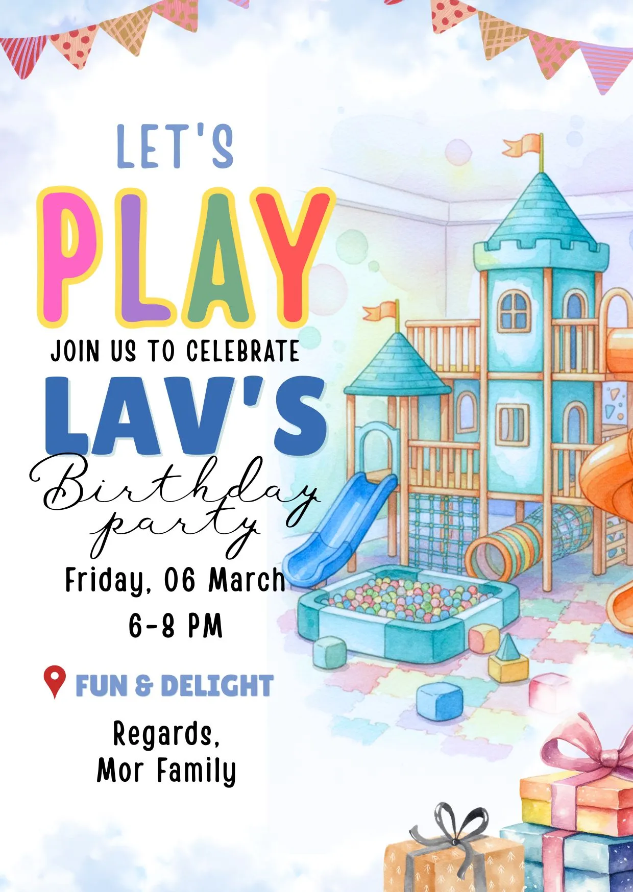 Play Zone Theme Birthday Invitation Card | Kids Playground Party Invite | DBI10 