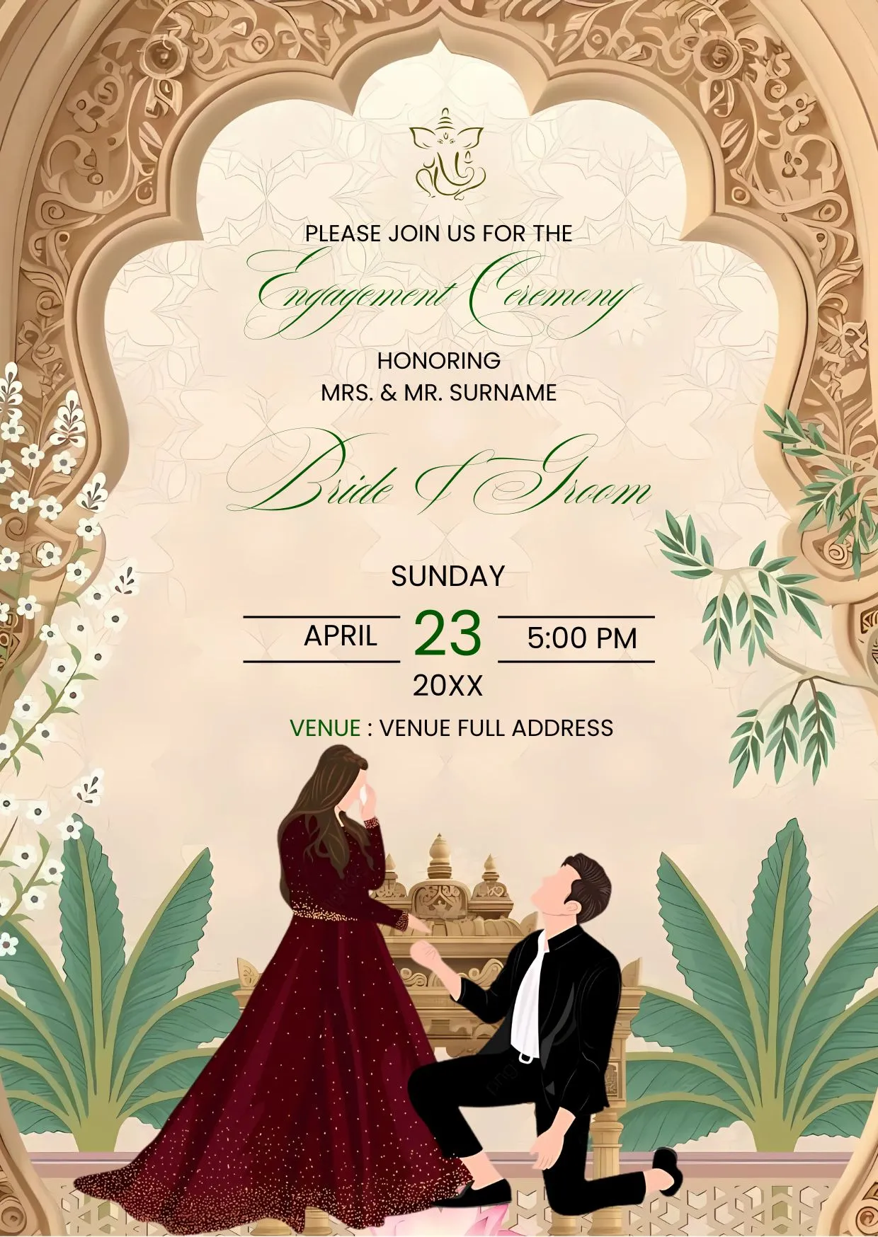 Engagement Ceremony Invitation Card | Romantic Palace Garden Mughal Theme  | DBI 05
