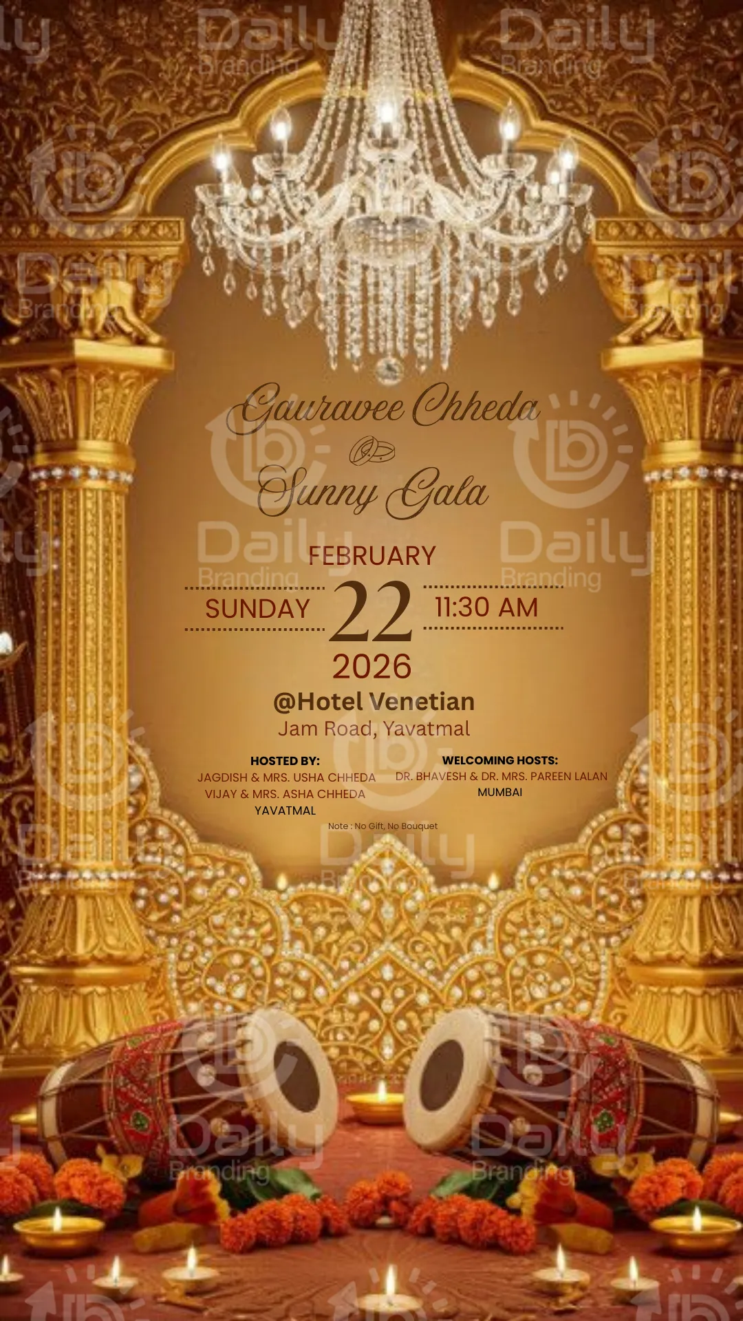 Royal Gold Engagement Invitation Card | Elegant Traditional Design | 12