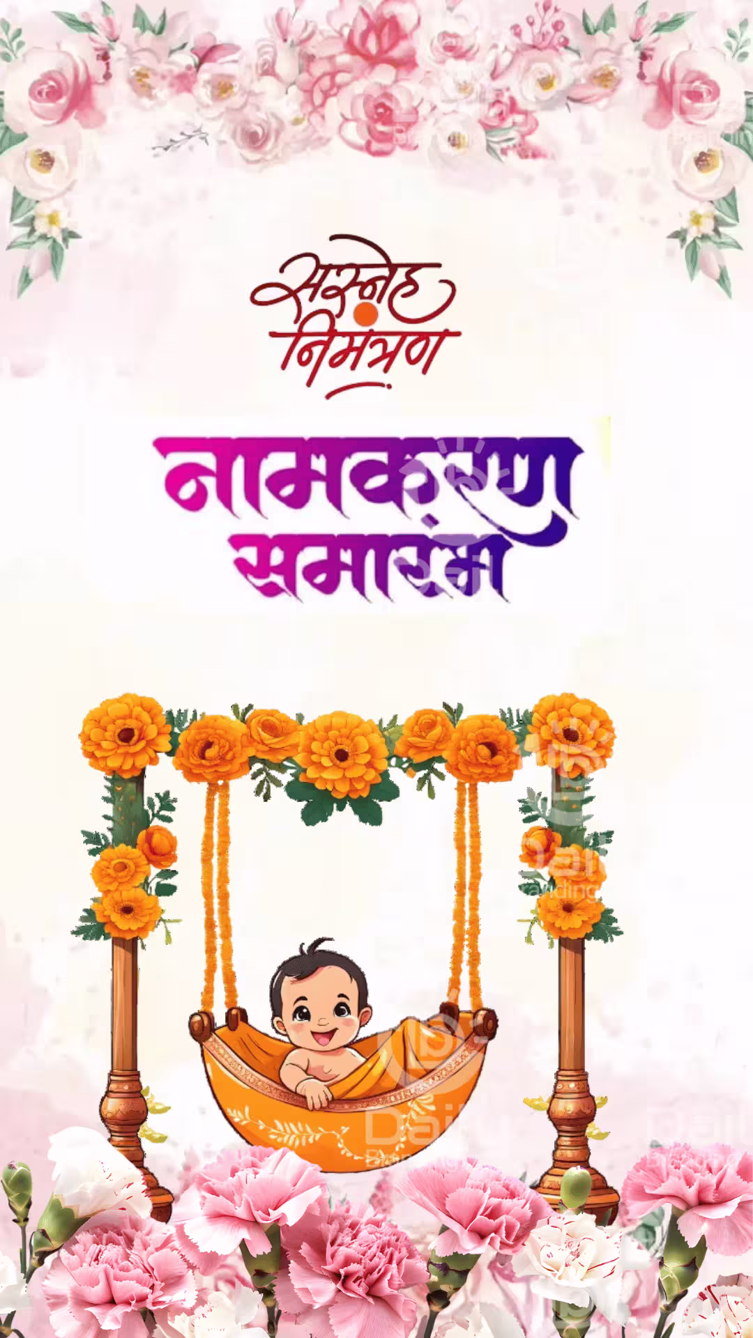 Traditional Marathi Floral Cradle Naming Ceremony Invitation Video | Namakaran Samarambh |DBI- 5
