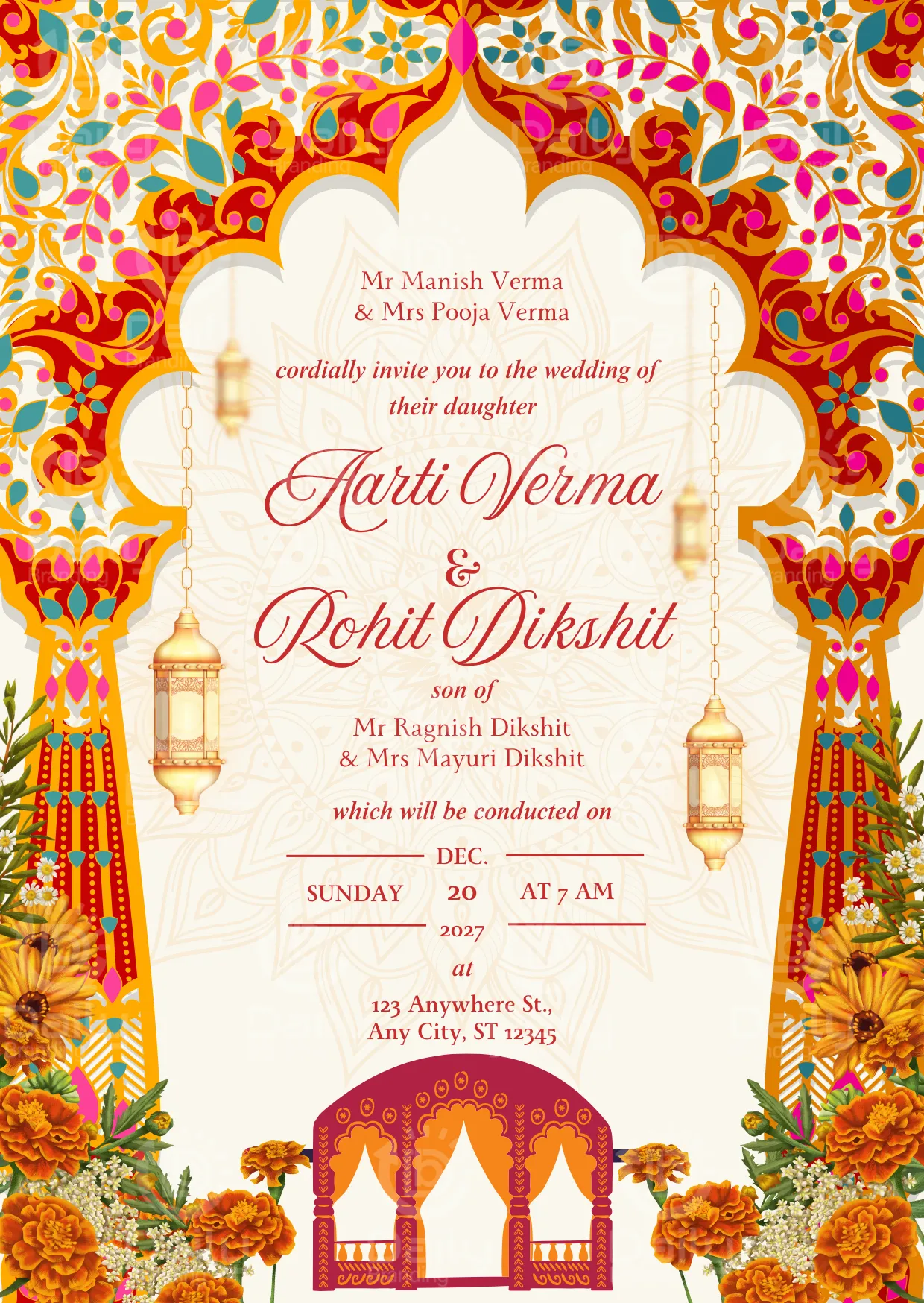 Floral Wedding Invitation Card | Personalised Indian Invite